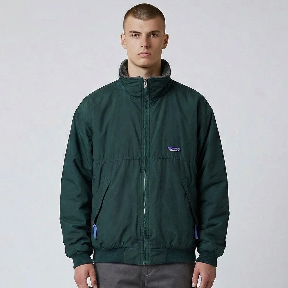 VTG Patagonia Shelled Synchilla Jacket Mens M‎ Green Fleece Lined Bomber USA